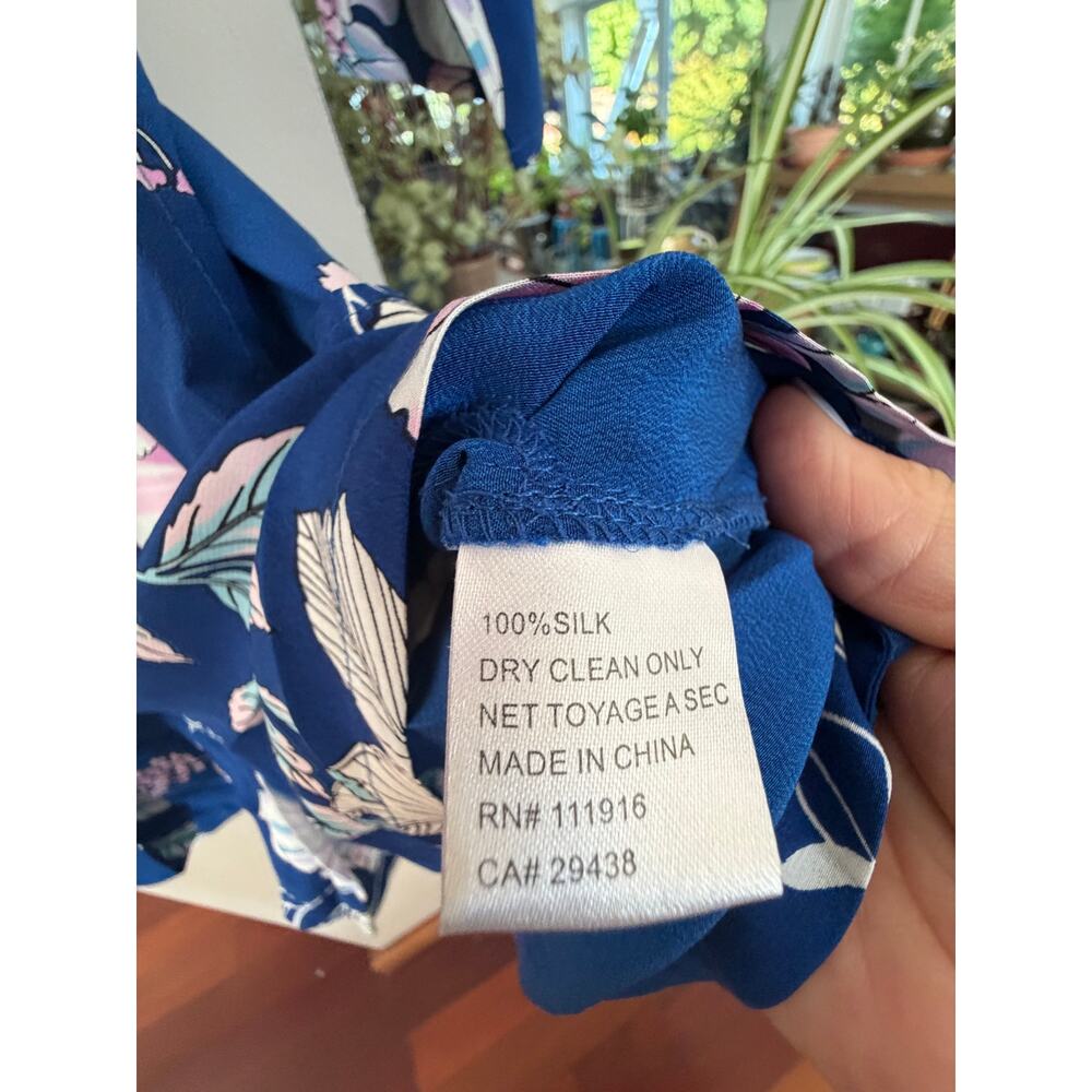 Yumi Kim Silk Floral Romper Blue Pink Wrap Tropical Cottagecore Boho Size S - Picture 5 of 7